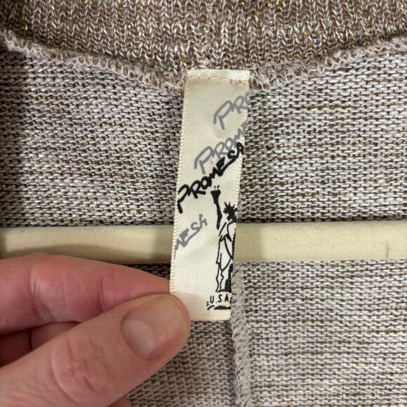 Promesa Cardigan Sweater Womens Medium Metallic Open Marled Grandpa Neutral Thin - Picture 6 of 9